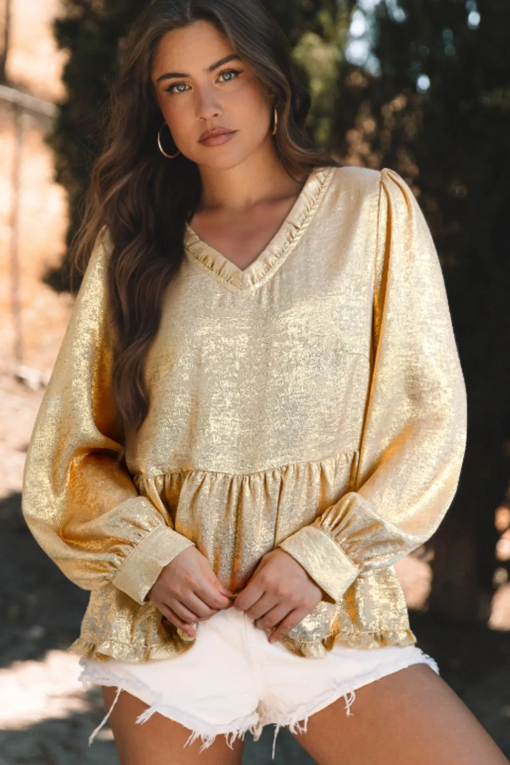 Frill Peplum V-Neck Long Sleeve Blouse, image 5
