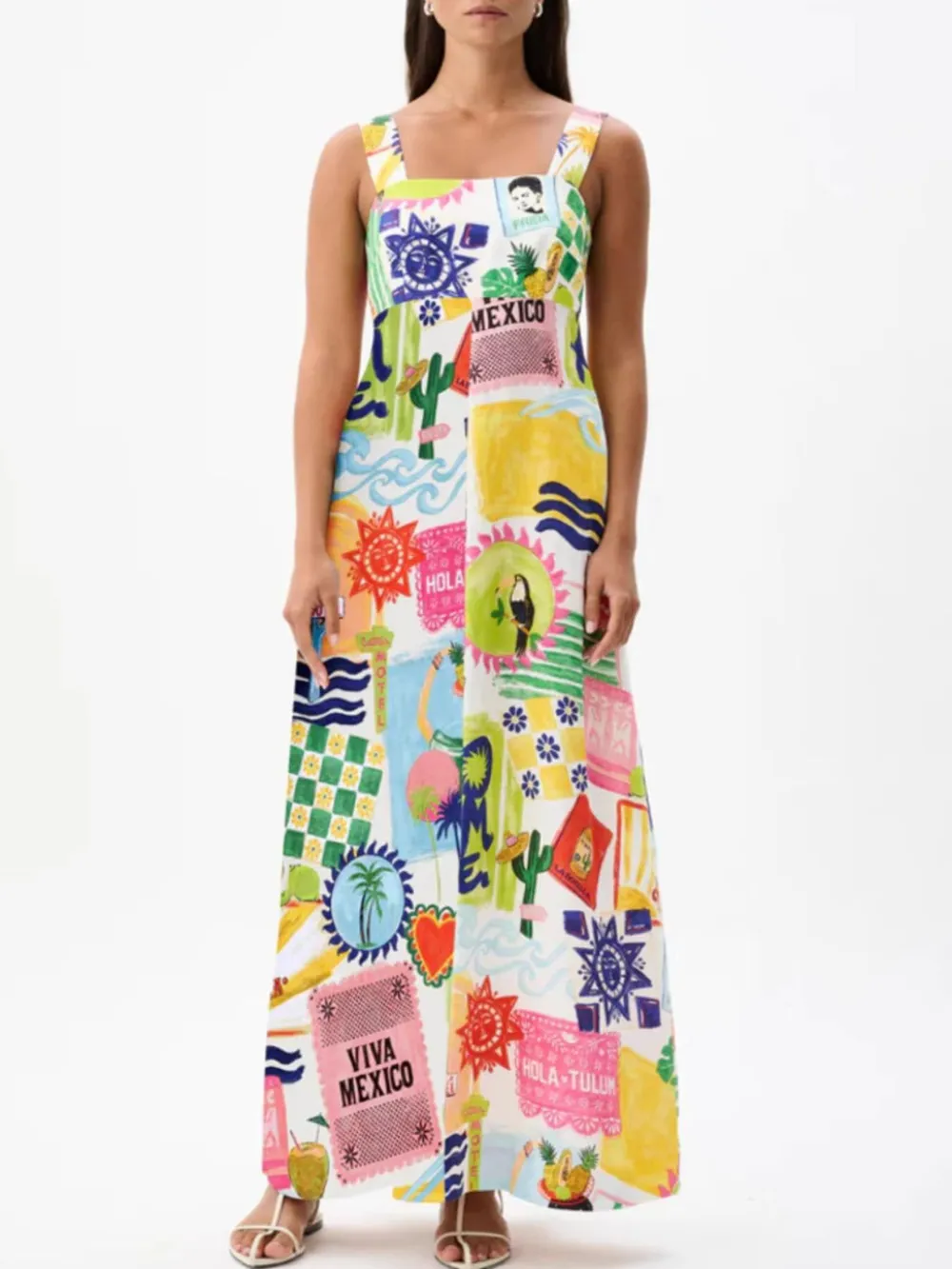 Printed Square Neck Maxi Cami Dress, image 4