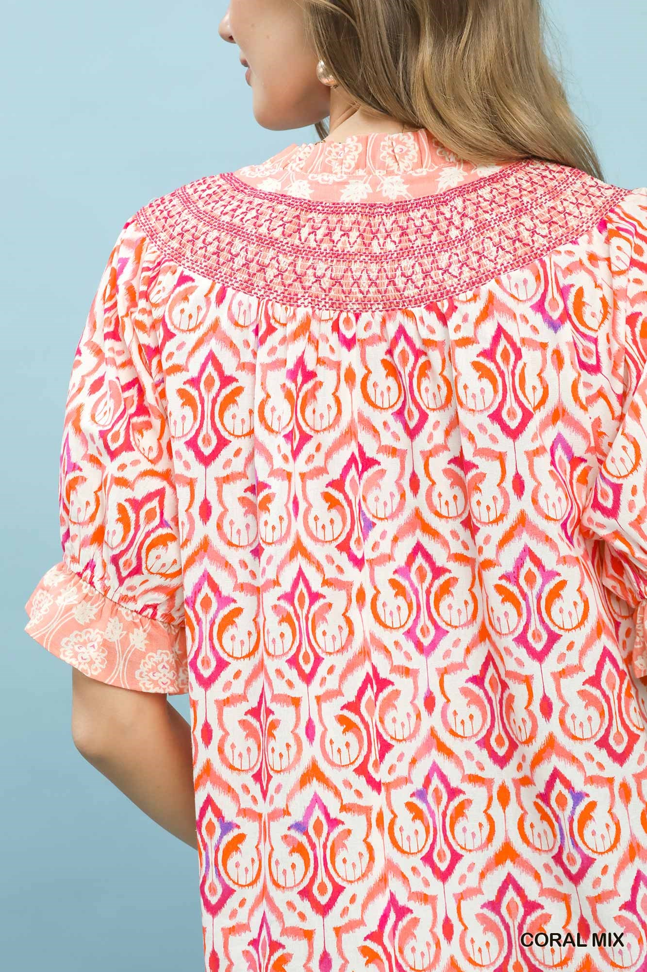 Mix Boho Puff Sleeve Smocked Top, image 2