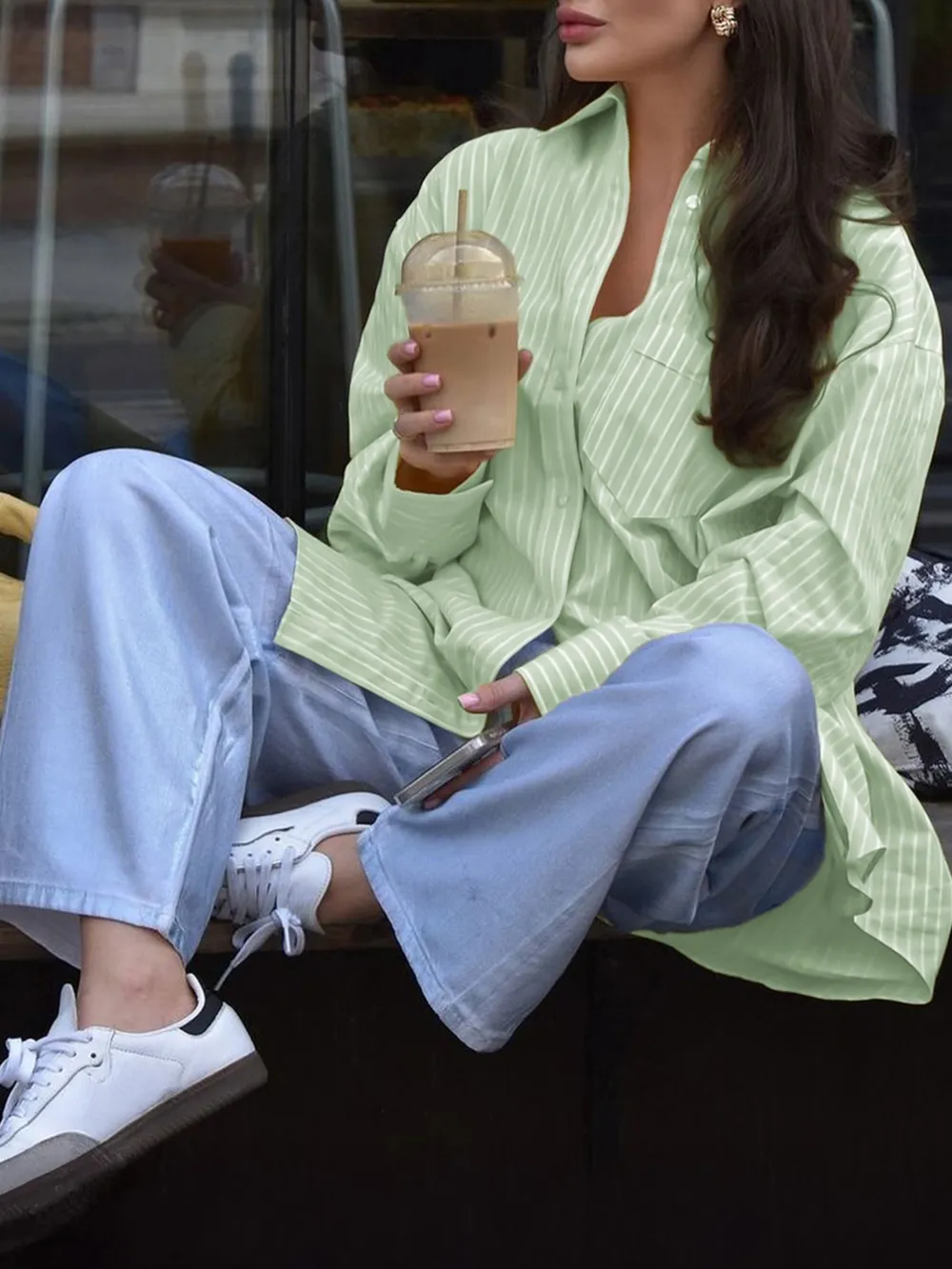 Oversized Striped Button-Down Shirt, image 11