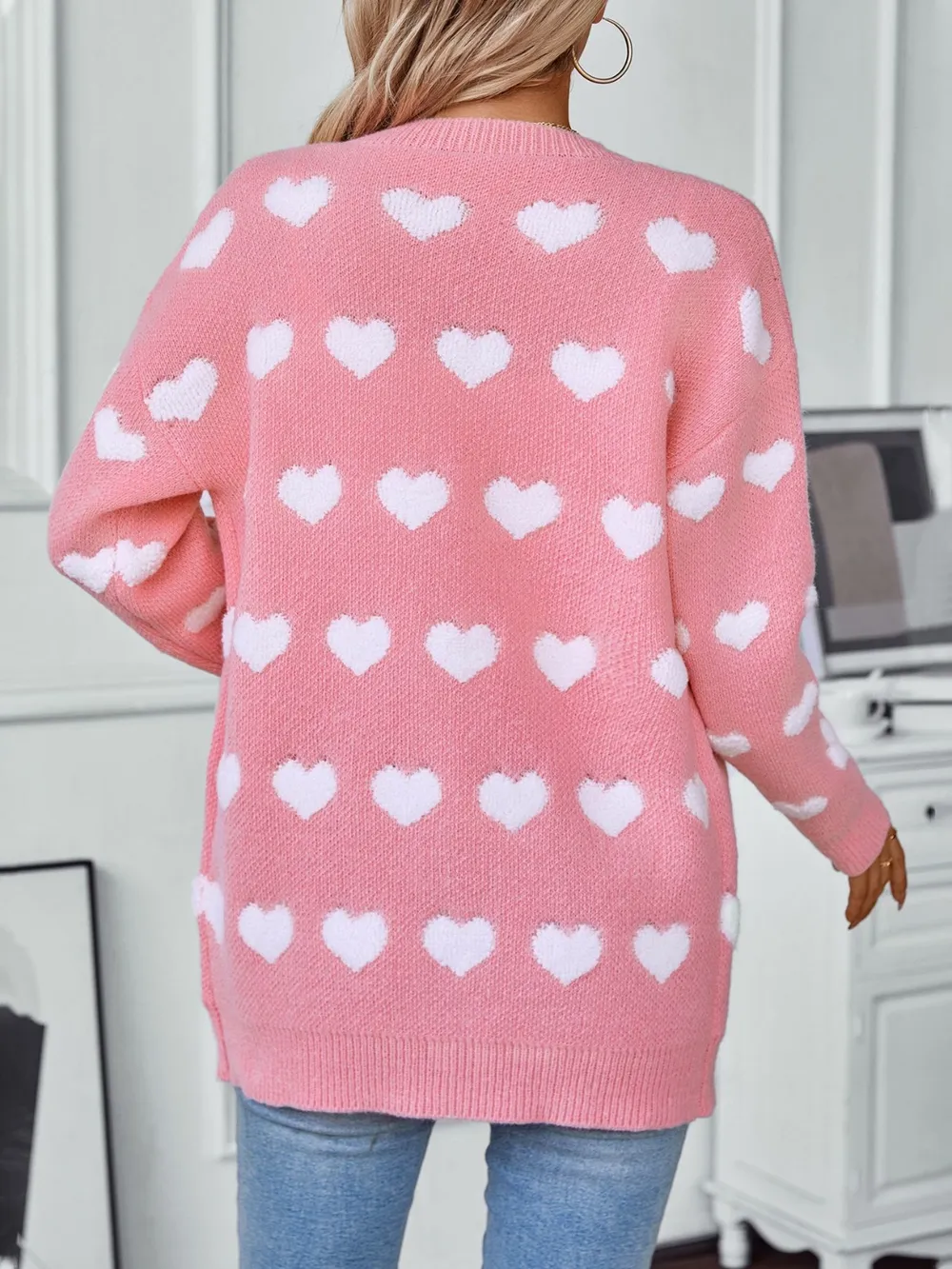 Heart V-Neck Button Up Long Sleeve Cardigan, image 6