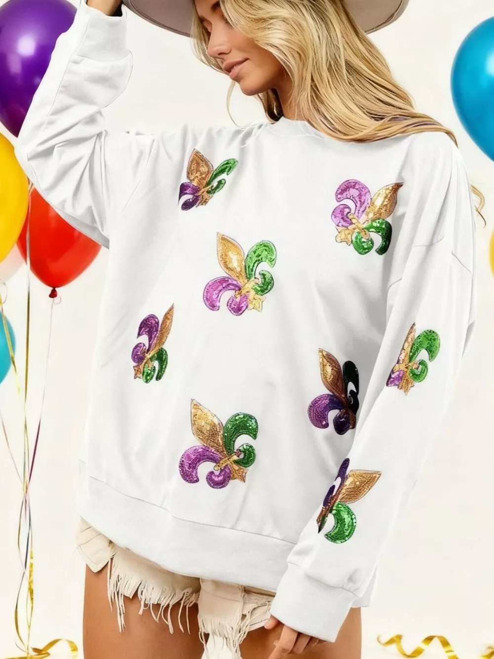 Mardi Gras Sequin Crew Neck Sweatshirt, image 4
