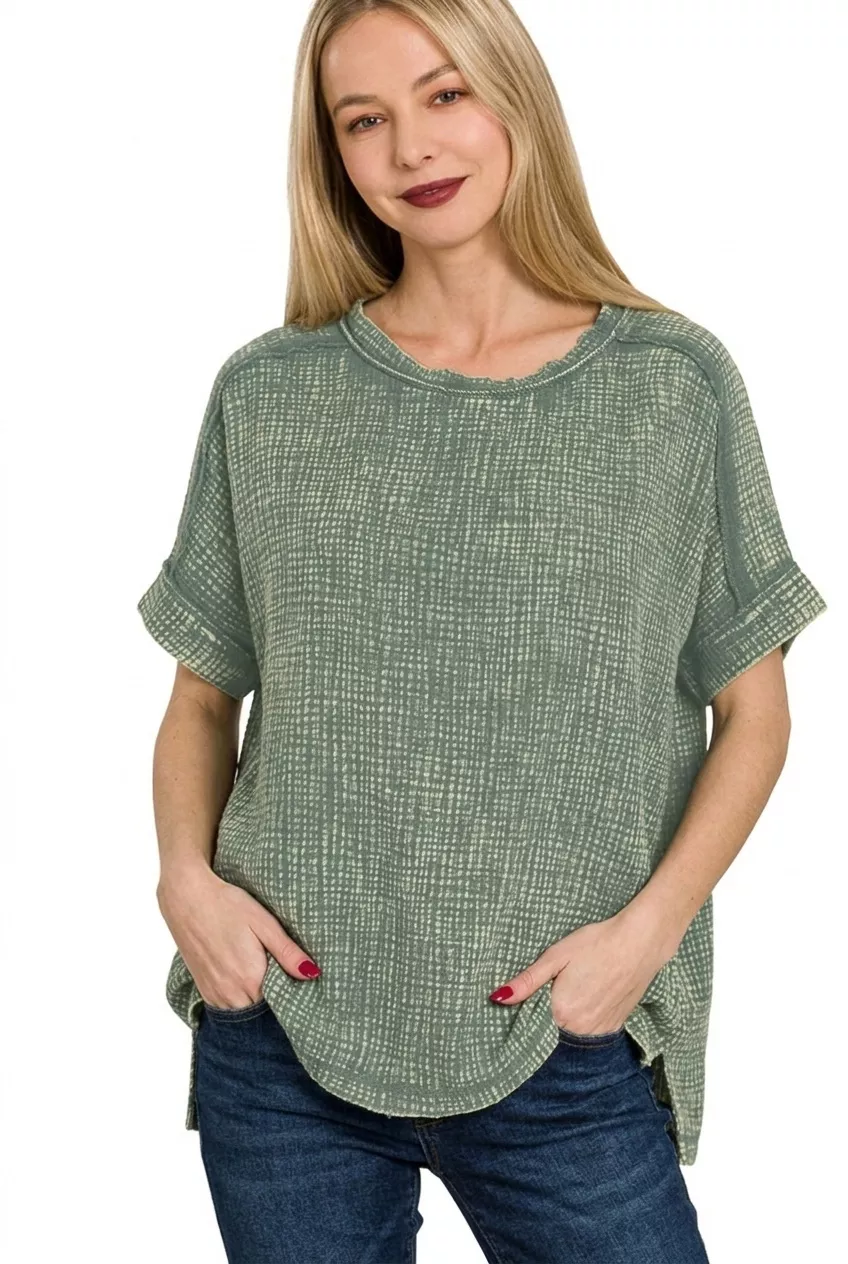 Acid Washed Double Gauze Round-neck Tee, image 3
