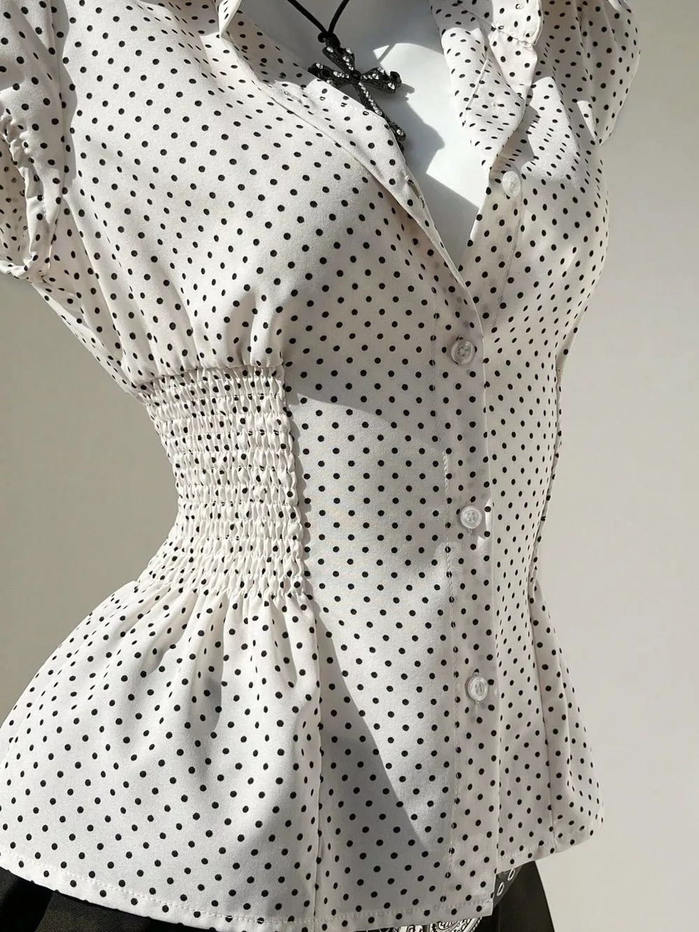 Polka Dot Cap Sleeve Blouse, image 3