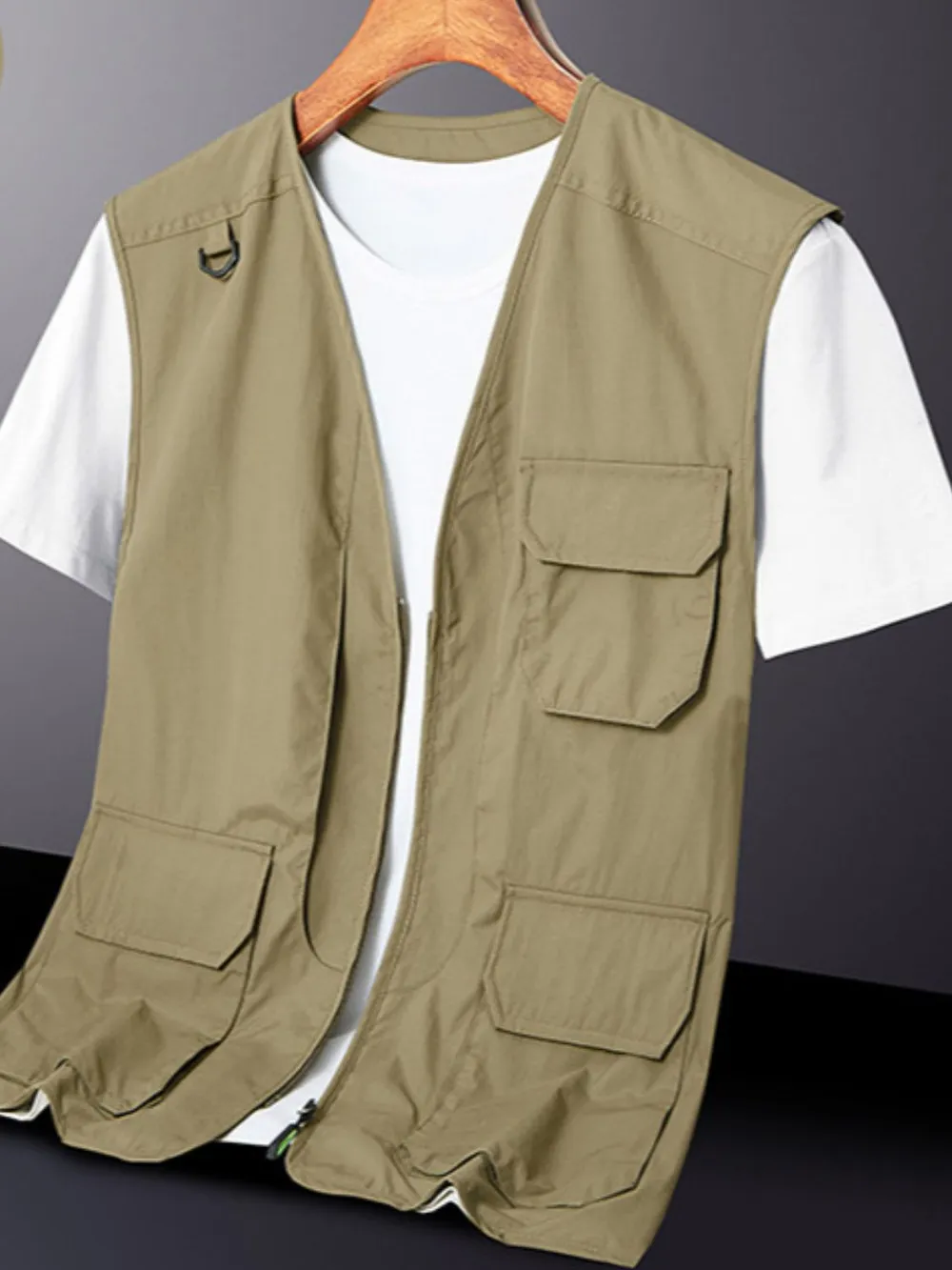 Men's Plus Size Zip Up V-Neck Vest, image 4