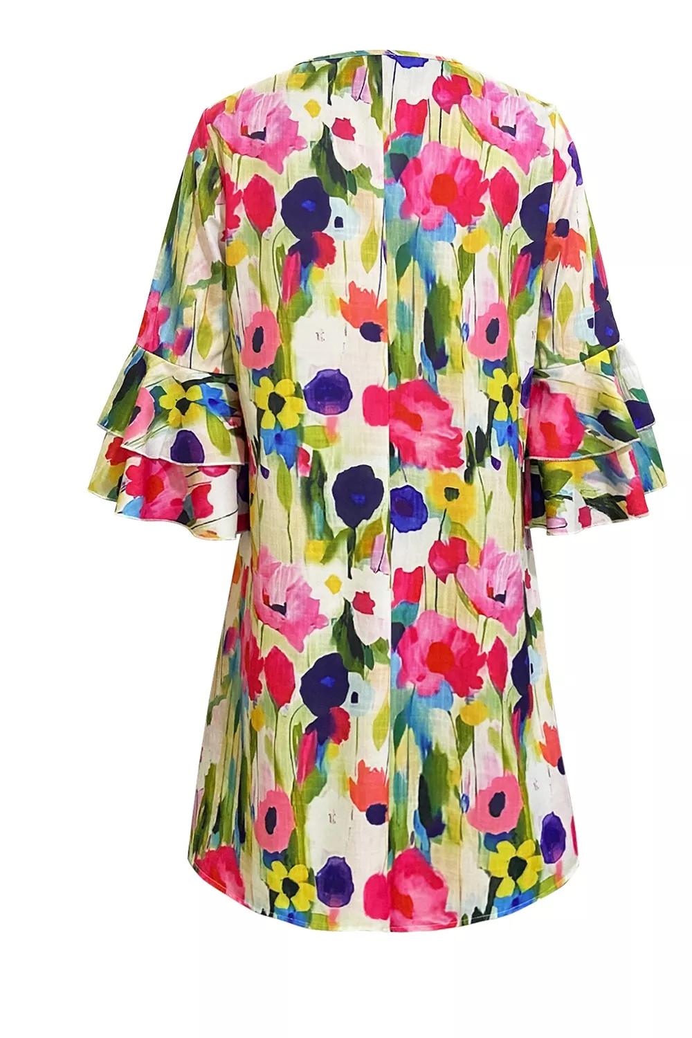 V-Neck Ruffle Sleeve Floral Print Mini Dress, image 2
