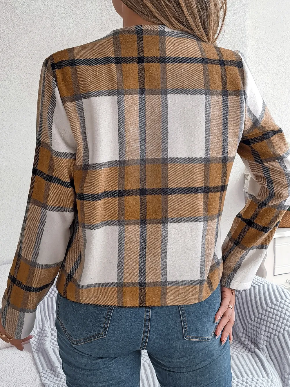 Plaid Open Front Long Sleeve Jacket, image 9