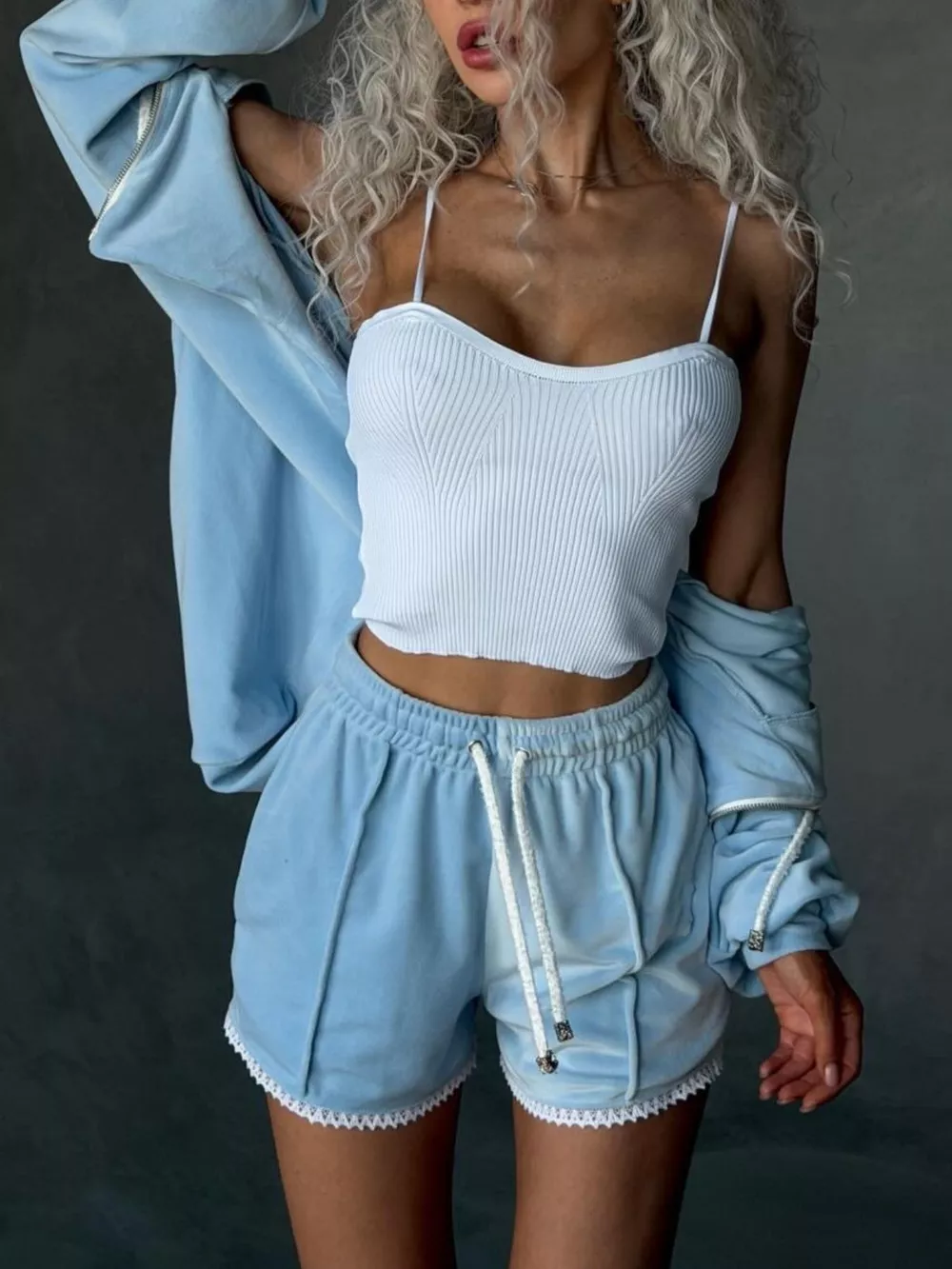 Zip Up Hooded Outerwear and Shorts Set, image 3