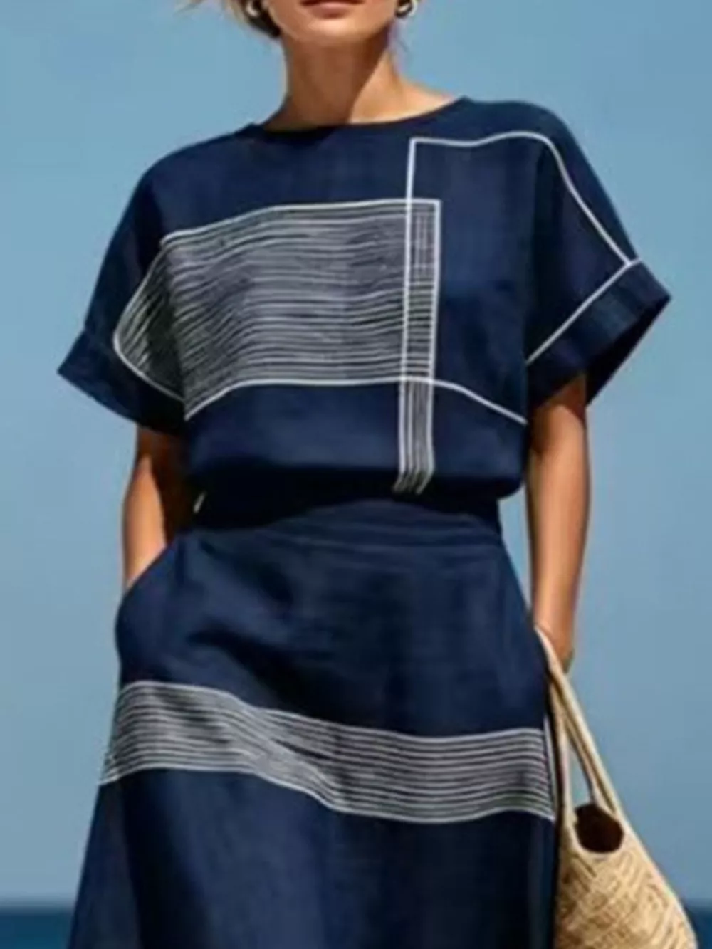 Full Size Striped Round Neck Top and Skirt Set Plus Size, image 4