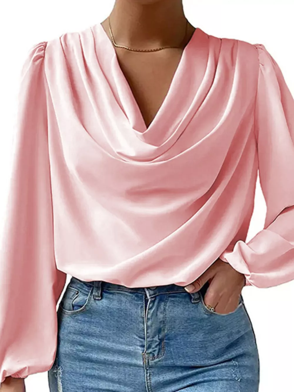 Full Size Cowl Neck Balloon Sleeve Blouse Plus Size, image 4