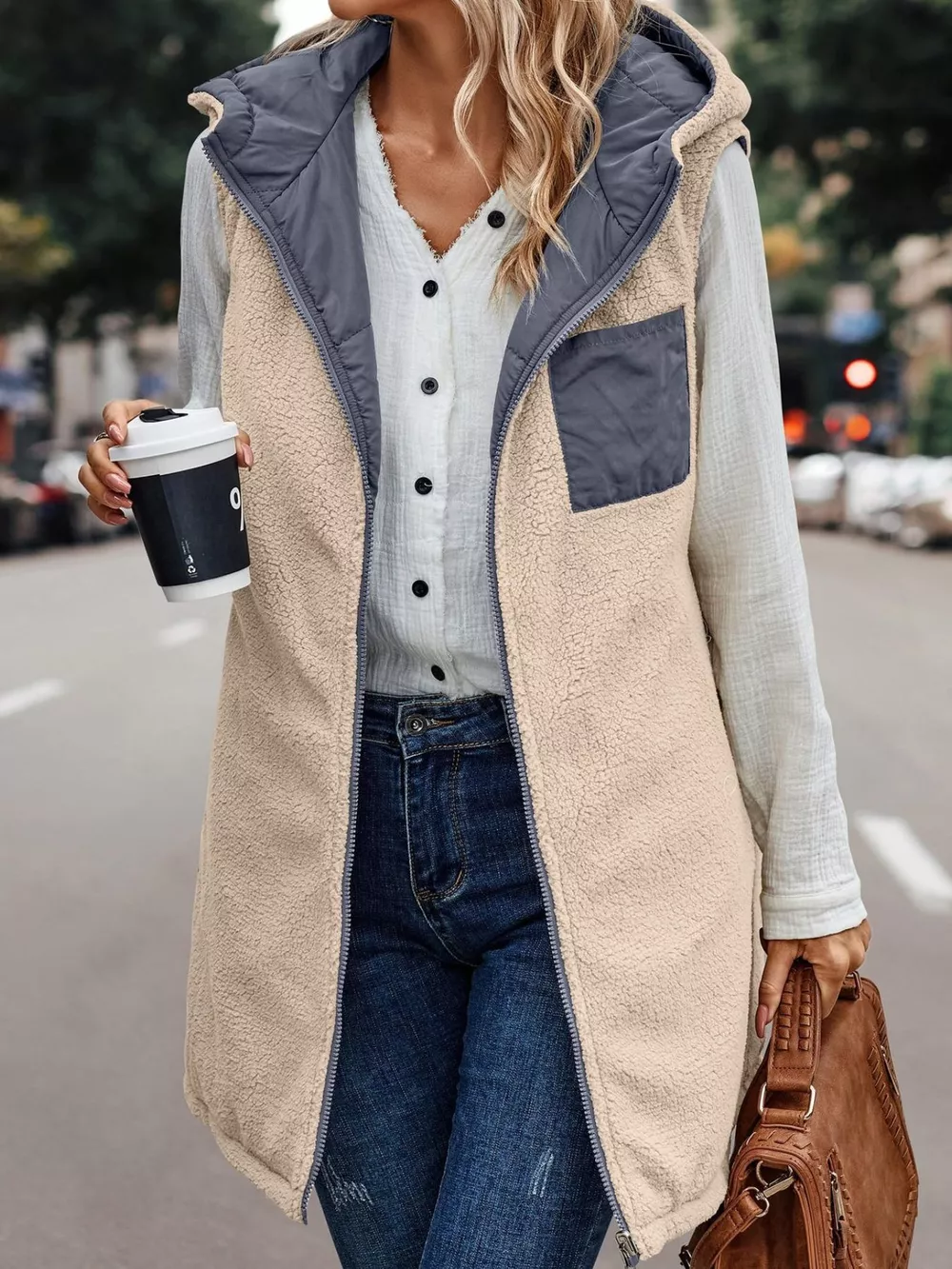 Full Size Hooded Sherpa-Lined Puffer Vest Coat Plus Size, image 4
