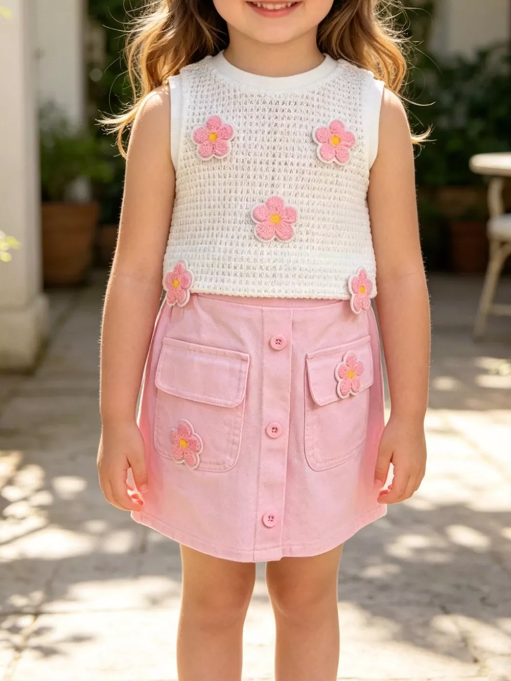 Children's Flower Sleeveless Top and Skirt Set, image 2