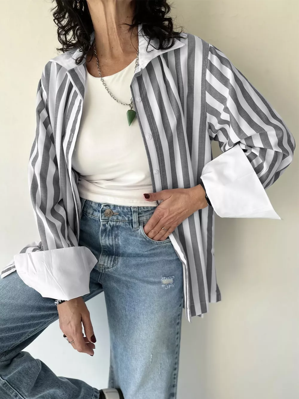 Striped Button-Up Long Sleeve Shirt, image 3