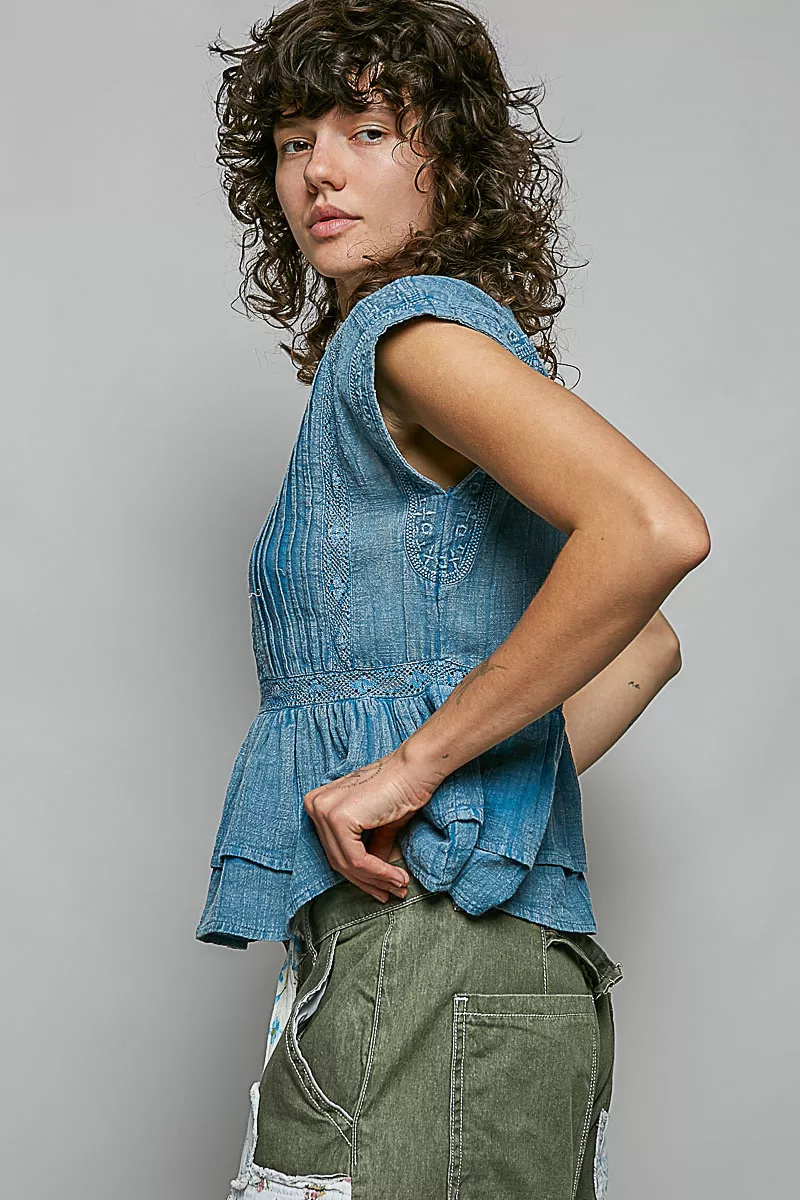 POL Eyelet Embroidery Pintuck Sleeveless Blouse, image 3