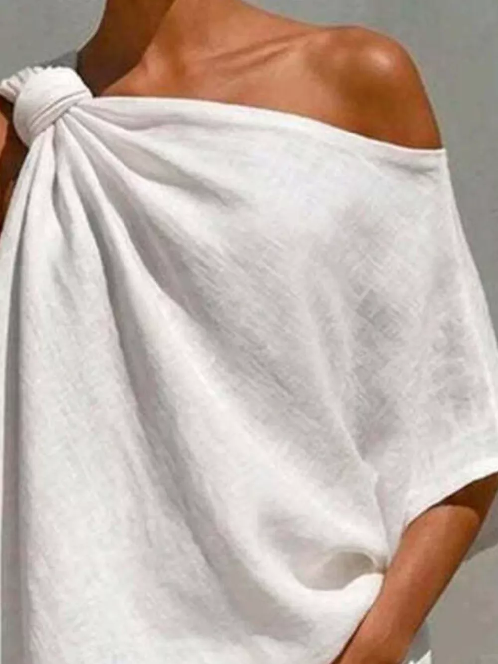 Full Size One-Shoulder Knot Detail Blouse Plus Size, image 6