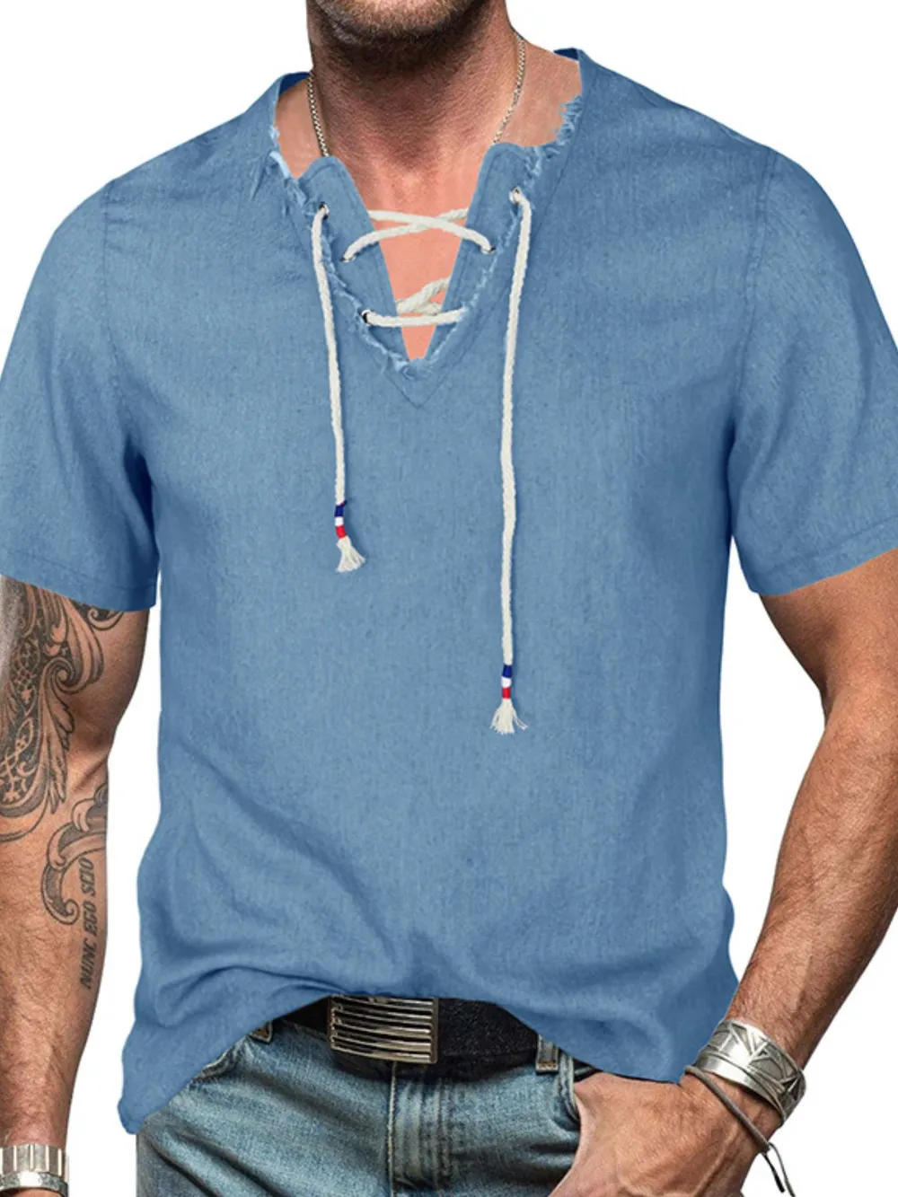 Men's Full Size Classic Raw Hem Short Sleeve Denim Top Plus Size, image 6