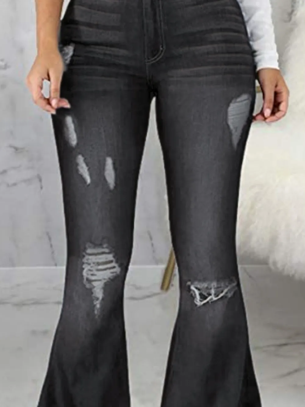 Full Size Distressed Raw Hem Flare Jeans Plus Size, image 9