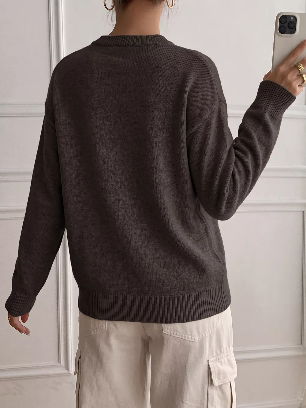 Decor Button-Placket Ribbed Knit Sweater, image 7