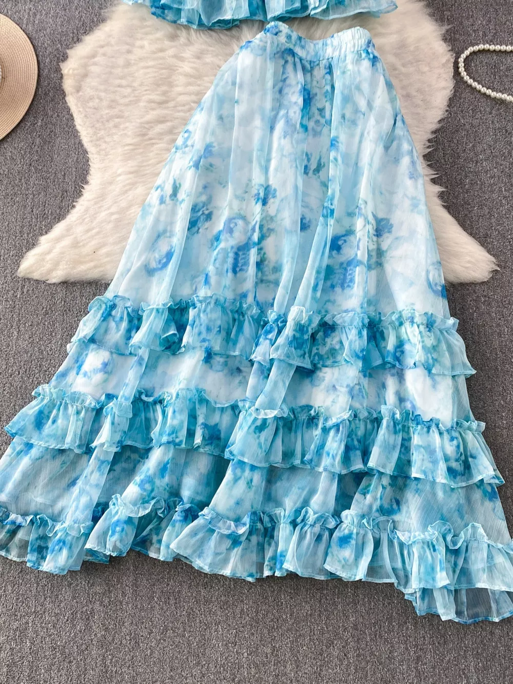 Floral Print Ruffle Hem Blouse and Skirt Set, image 12