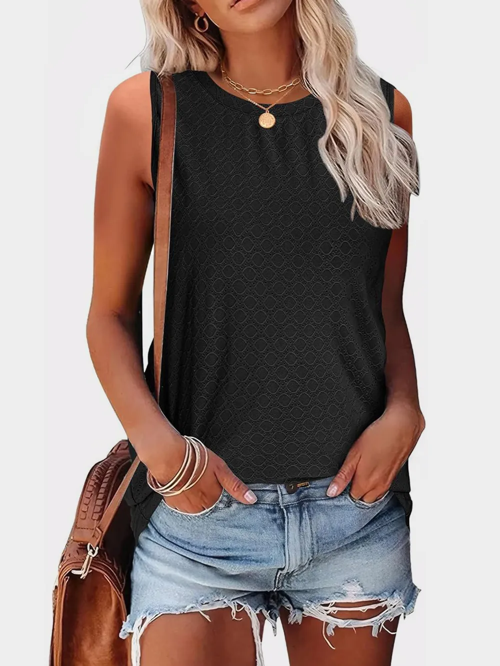 Eyelet Round Neck Tank, image 3
