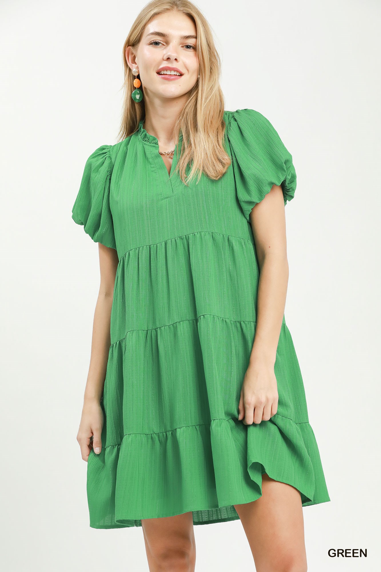 Puff Sleeve Tiered Babydoll Dress