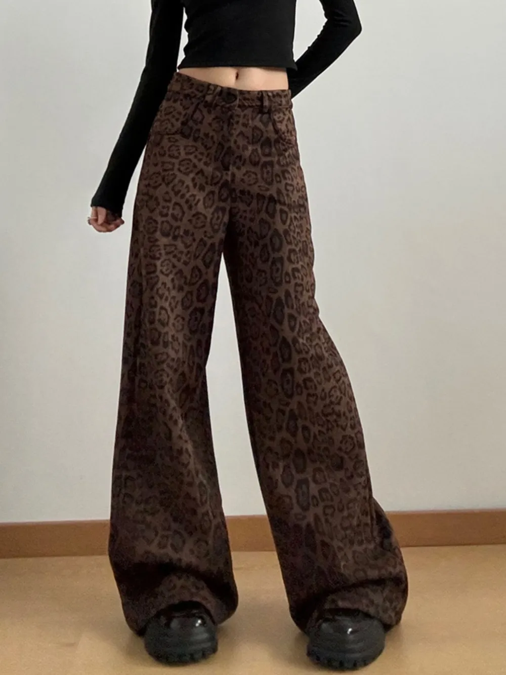 Leopard Print Wide Leg High Waist Pants