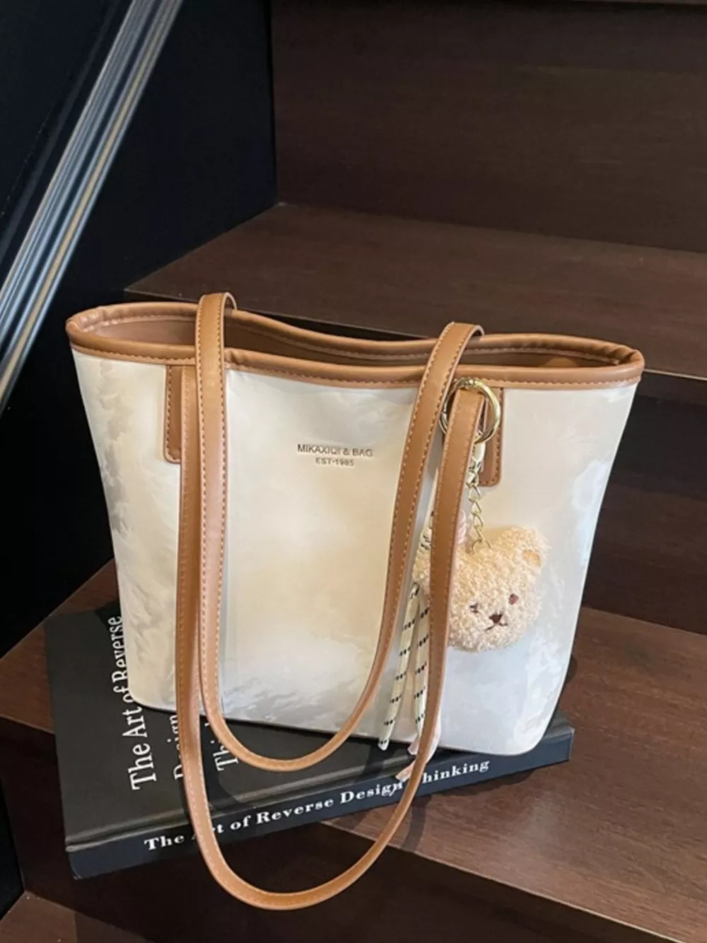 Tote Shoulder Bag with Bear Charm, image 5