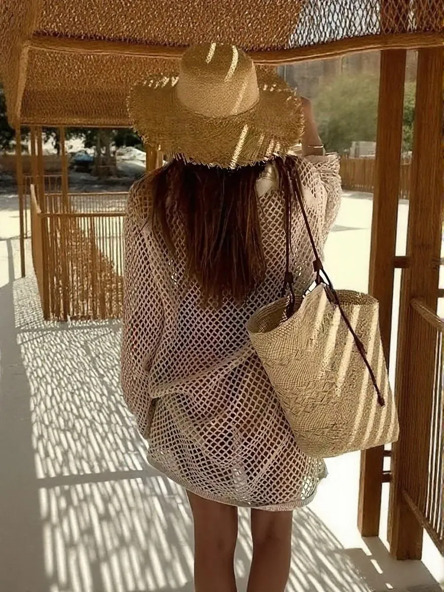 Openwork Long Sleeve Knit Cover Up Dress, image 3