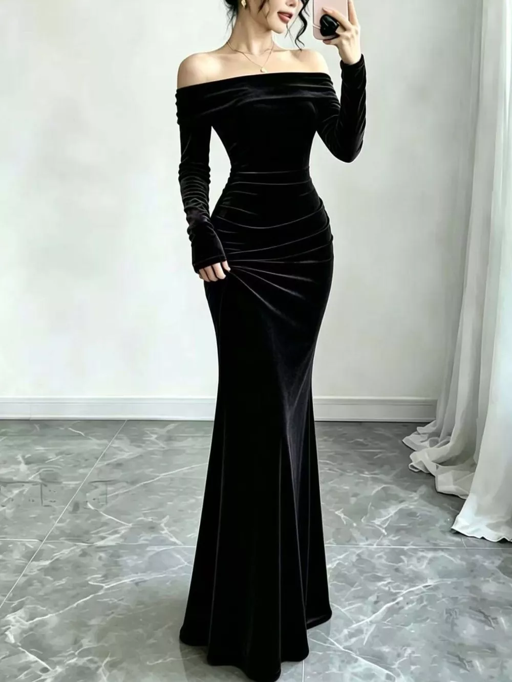 Full Size Off-Shoulder Velvet Mermaid Maxi Dress Plus Size, image 5