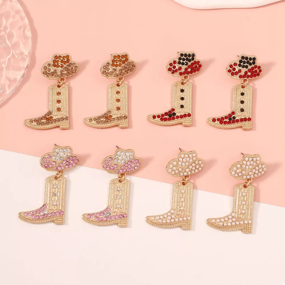 Rhinestone Cowboy Boot Dangle Earrings, image 2
