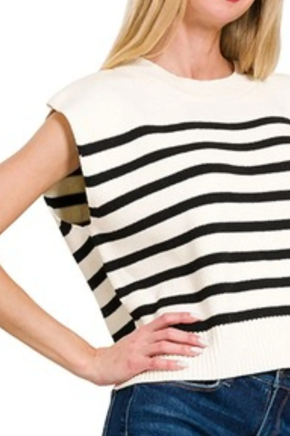 Oversized Crew Neck Stripe Sweater Vest, image 3
