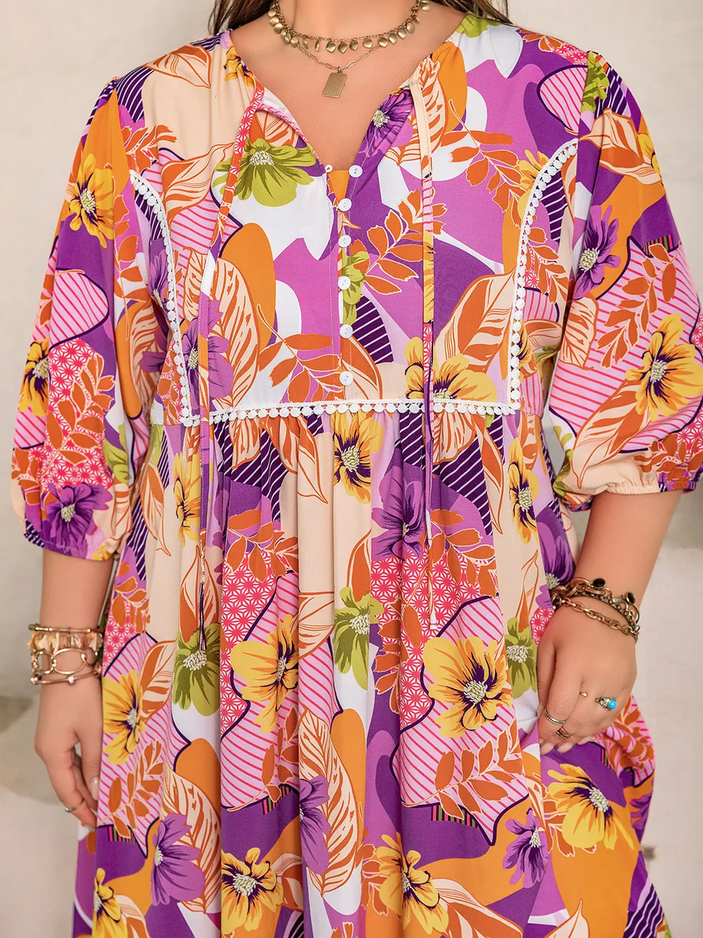 Plus Size Printed Tie Neck Maxi Dress, image 3