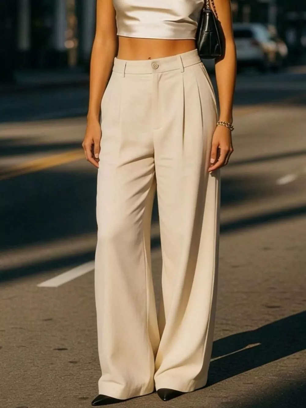 High-Waisted Wide-Leg Pleated Pants, image 3