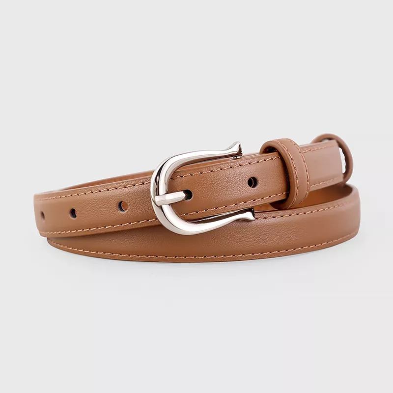Leather Skinny Belt with Silver Buckle, image 5