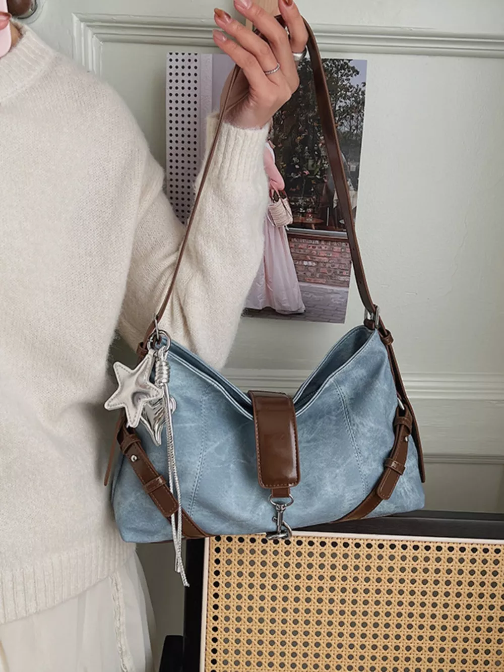 Vintage Wash Crossbody Bag with Leather Accents, image 6