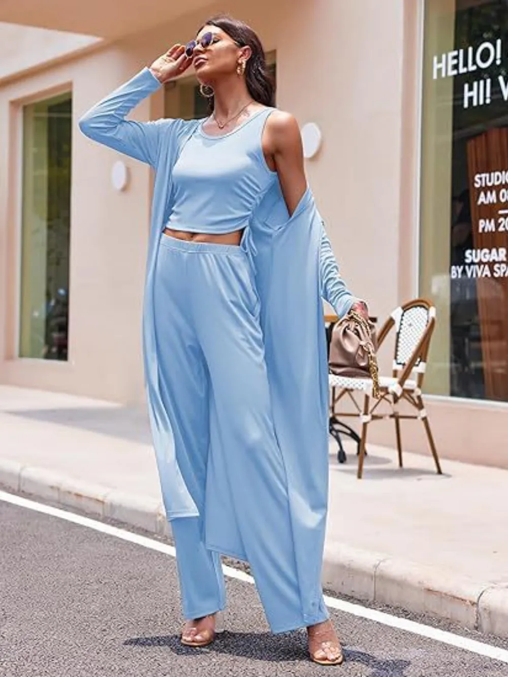 Drawstring Tank, Long Sleeve Cover Up and Pants Set, image 5