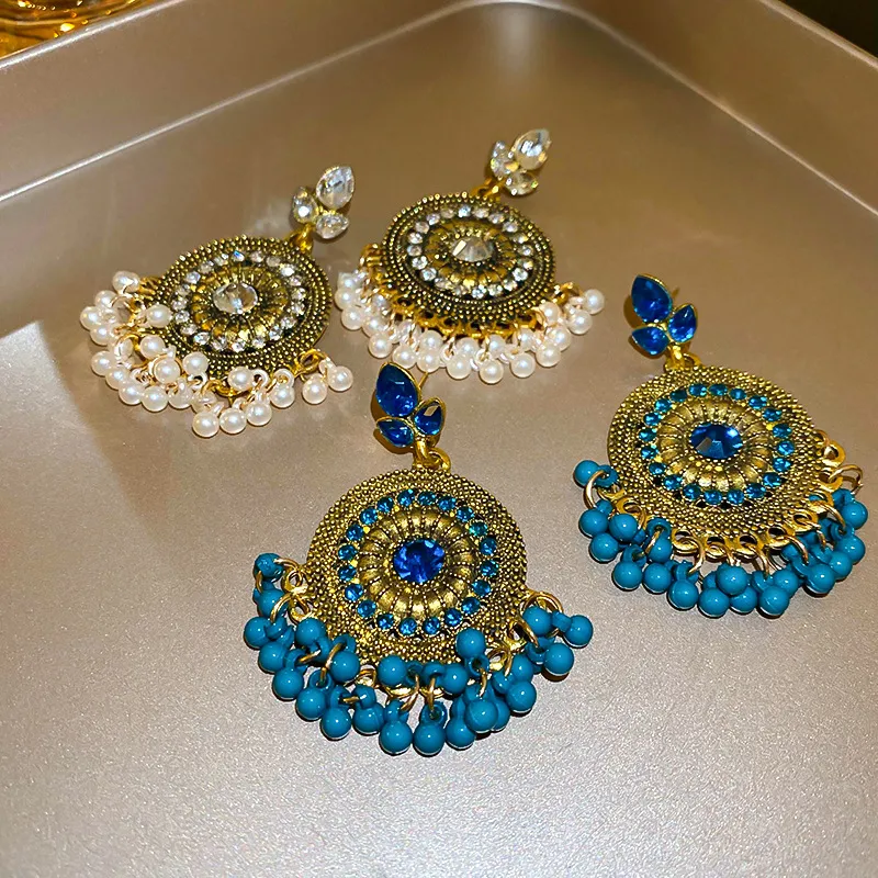 Rhinestone Alloy Bead Dangle Earrings, image 4