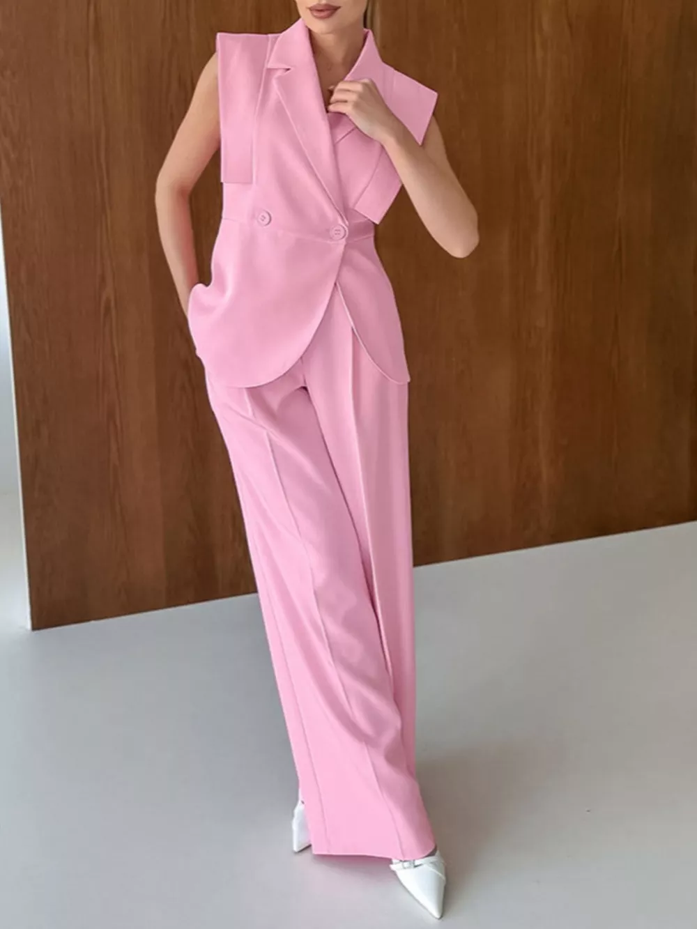 Sleeveless Blazer and Wide-Leg Pants Two-Piece Set, image 3