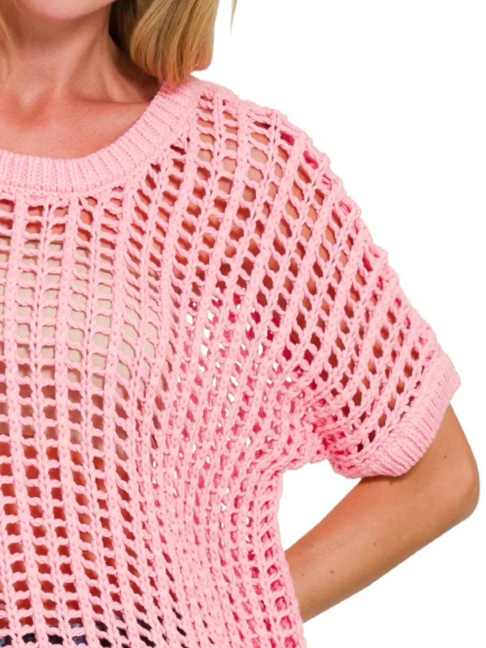 Fish Net Short Sleeve Crochet Knit Cover Up, image 3