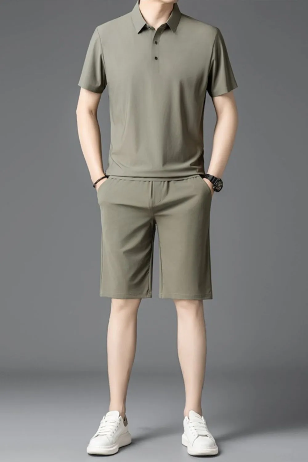 Men's Plus Size Short Sleeve Polo and Shorts Set, image 4
