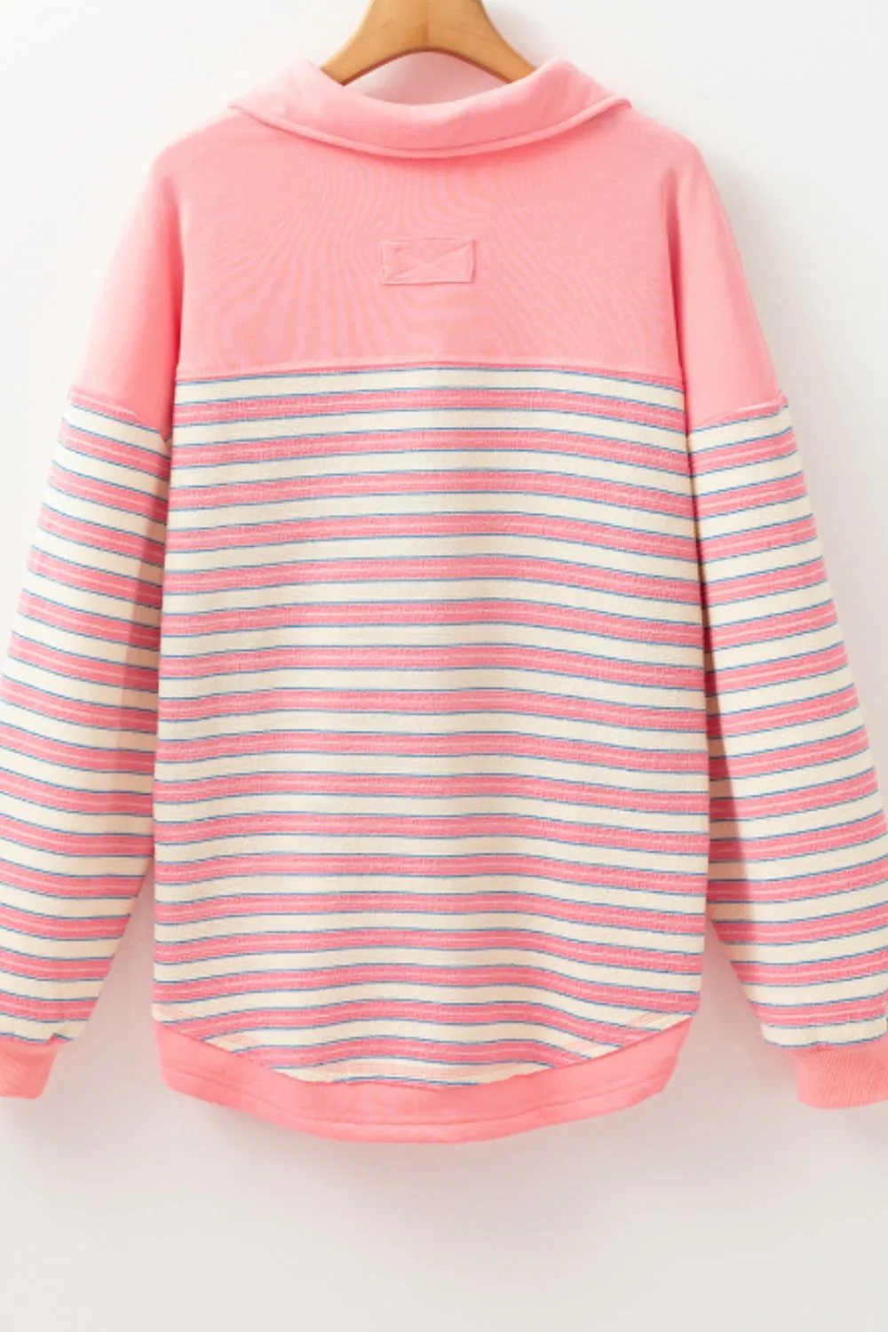 Striped Johnny Collar Long Sleeve Sweatshirt, image 6