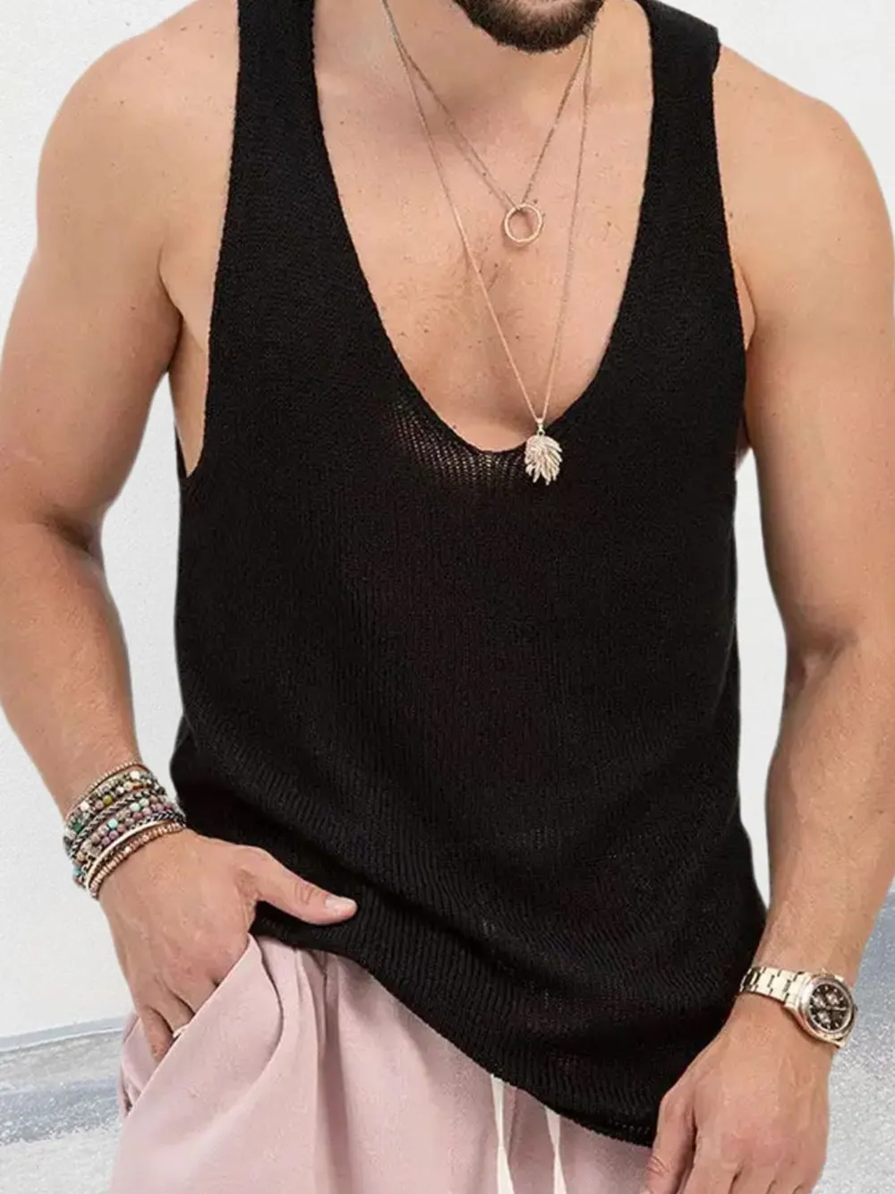 Men's Plus Size V-Neck Wide Strap Tank, image 2