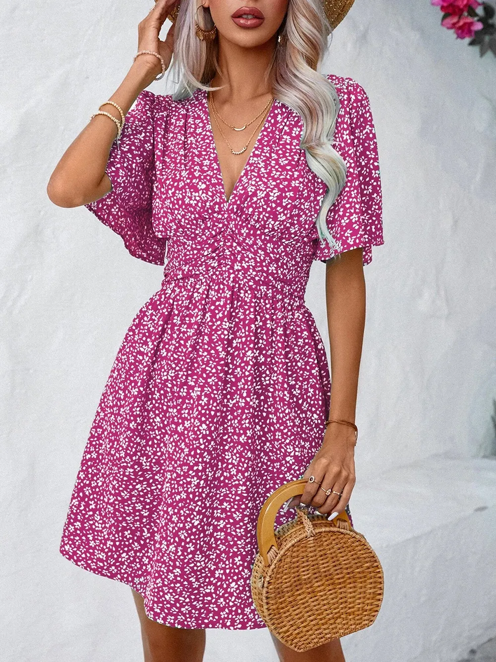 Printed V-Neck Half Sleeve Mini Dress, image 10