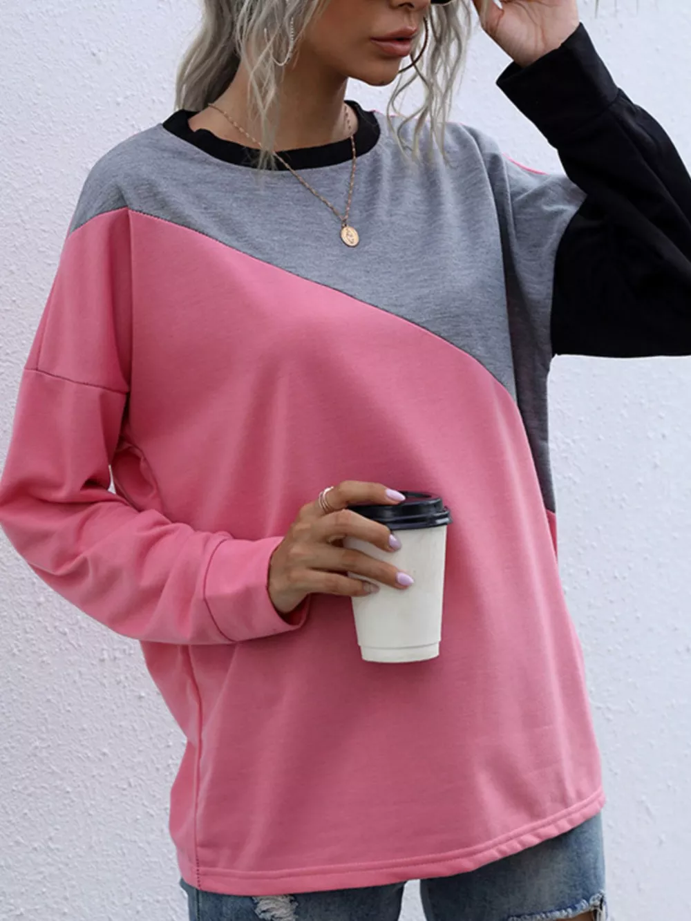 Color Block Casual Round Neck Sweatshirt, image 4