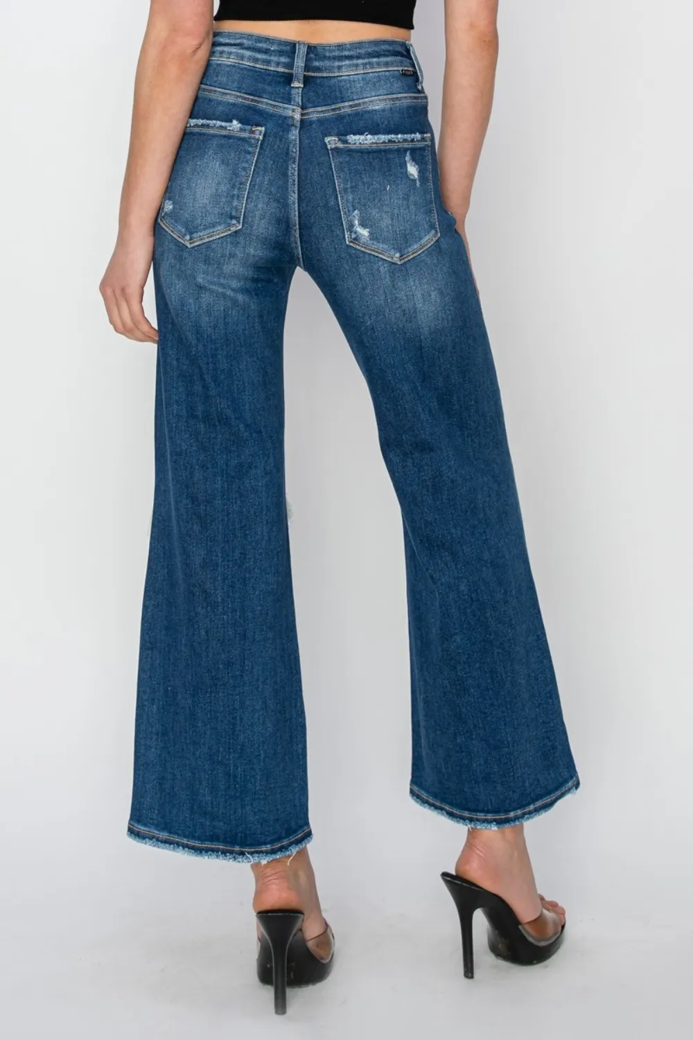 Full Size High Rise Patch Detailed Wide Leg Crop Jeans, image 2