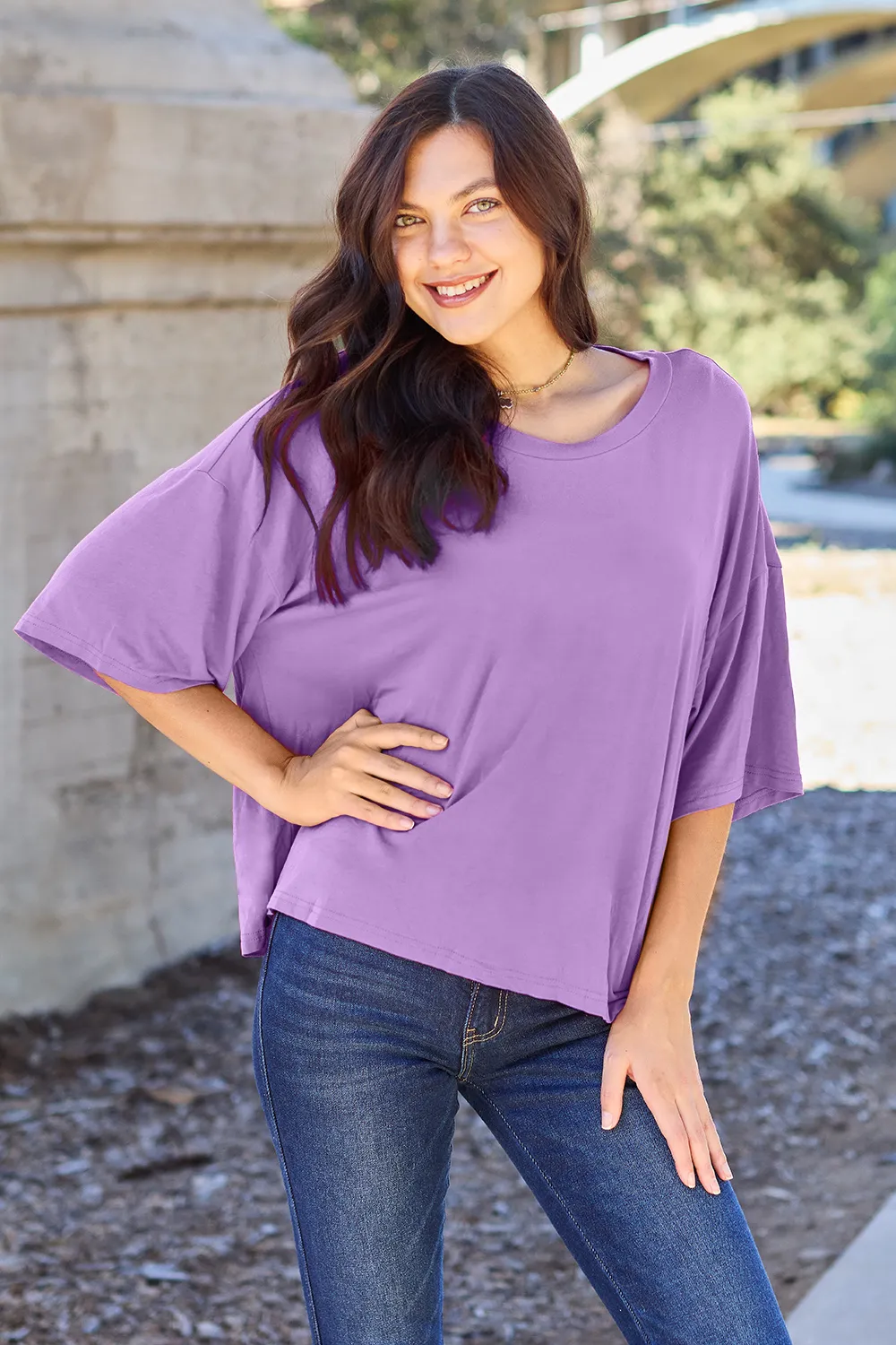 Bamboo Full Size Round Neck Drop Shoulder T-Shirt, image 8