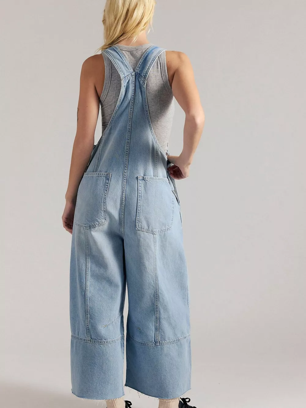 Raw Hem Wide-Leg Denim Overalls, image 4
