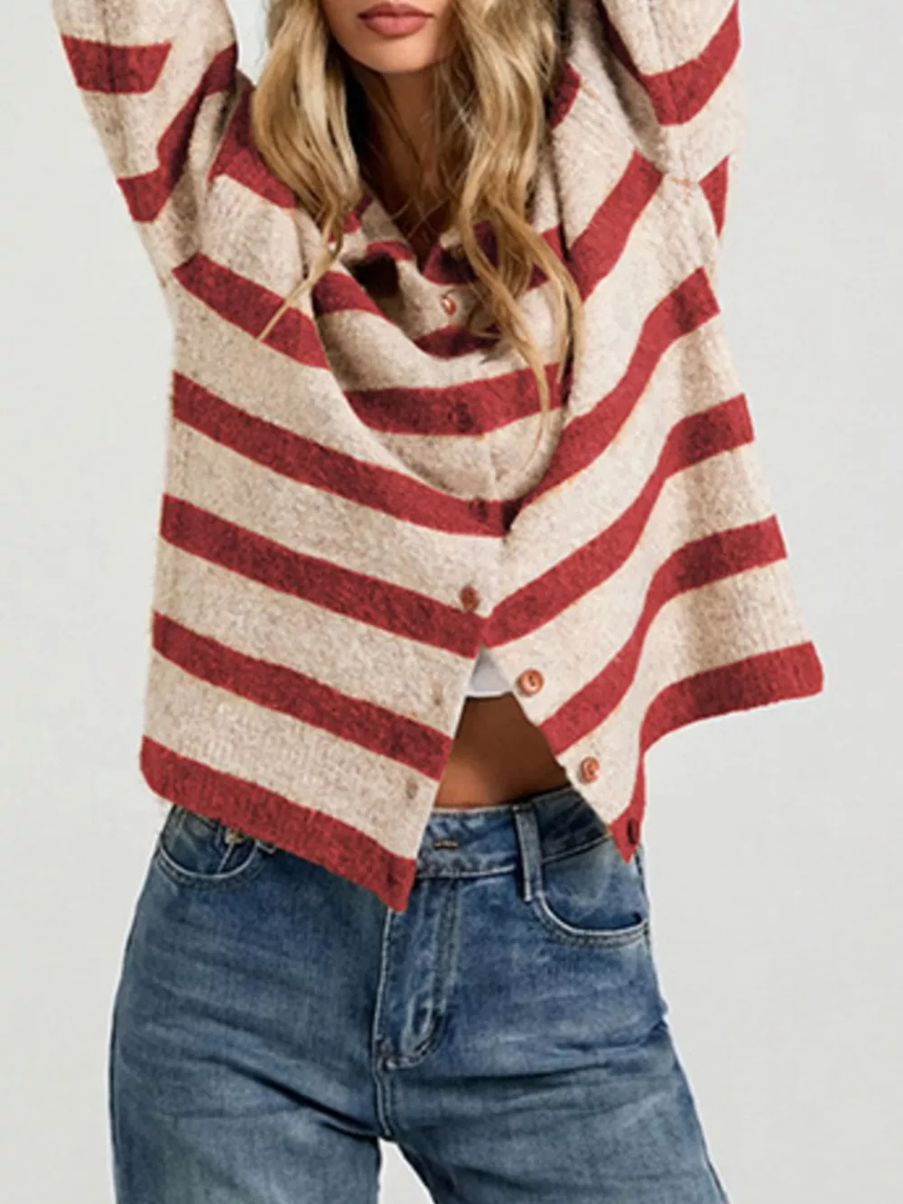 Striped Fuzzy Knit Cardigan, image 5
