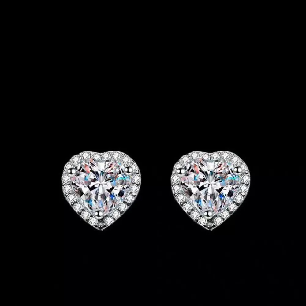 2 Carat 925 Sterling Silver Moissanite Heart Earrings, image 3