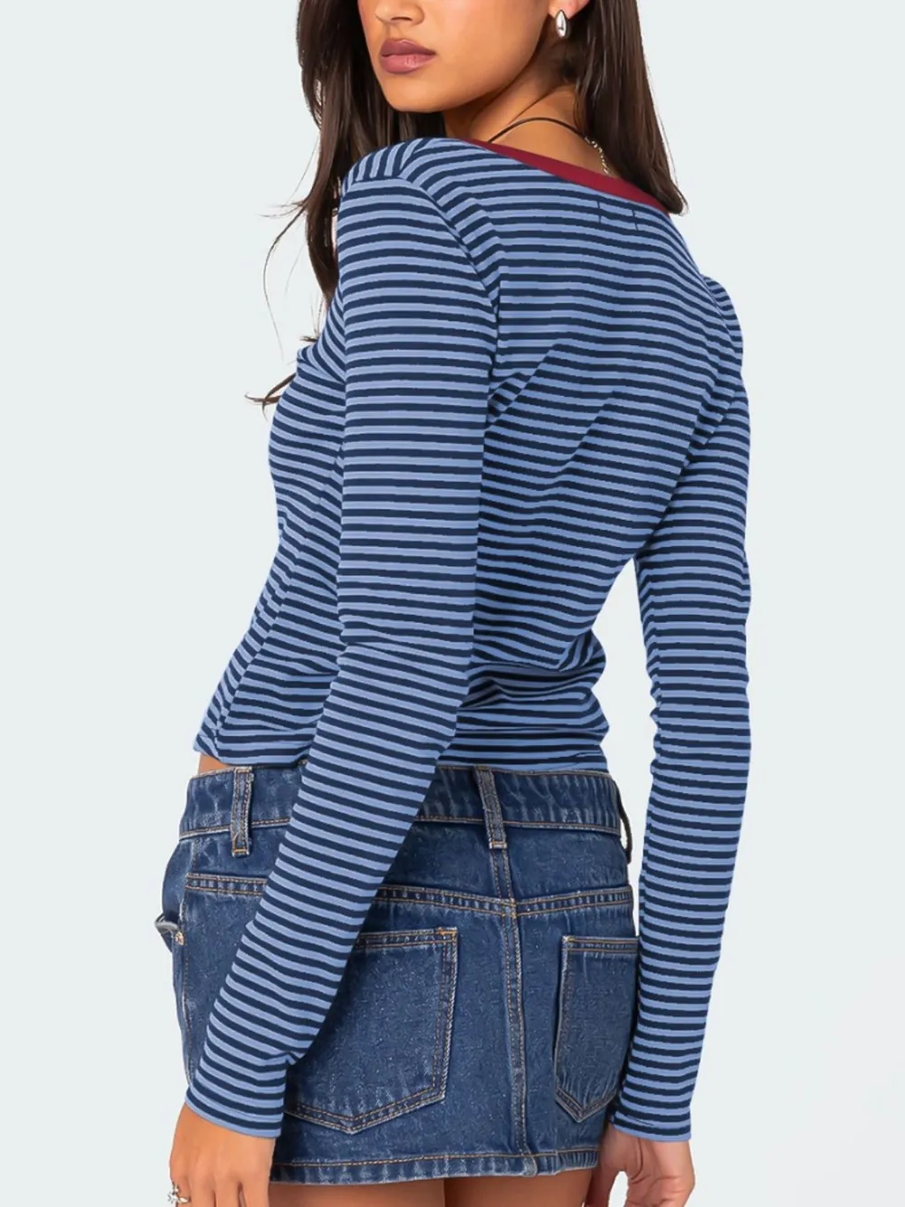 Buttoned Striped Long Sleeve T-Shirt, image 25